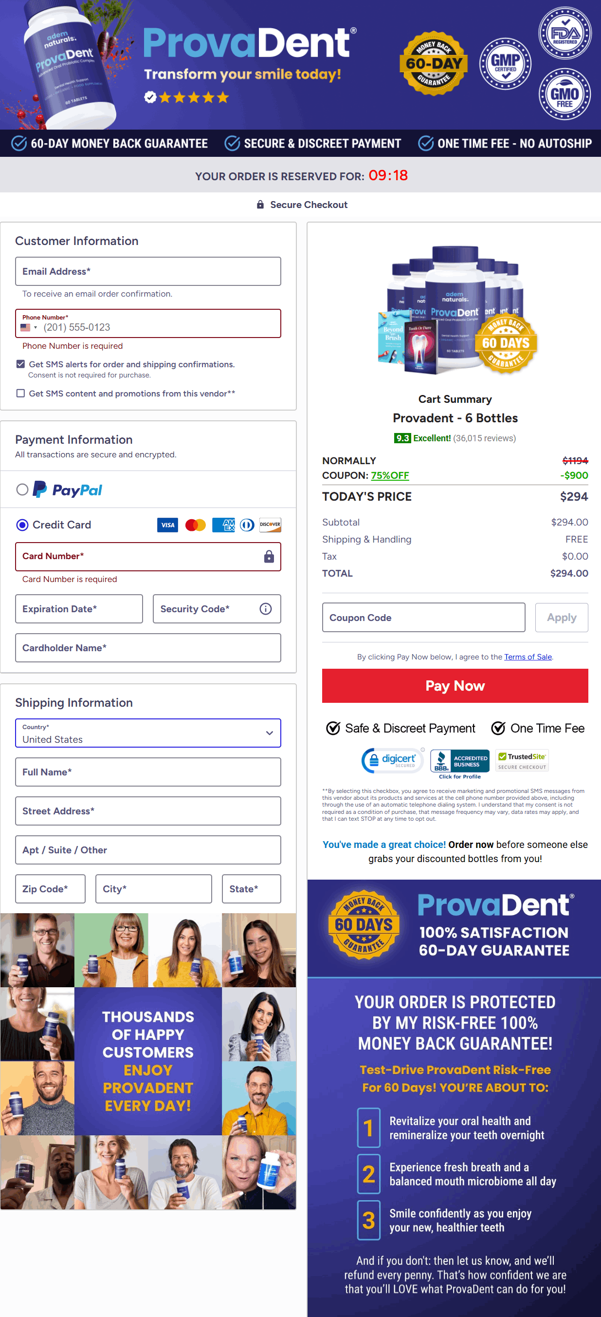 Provadent checkout page